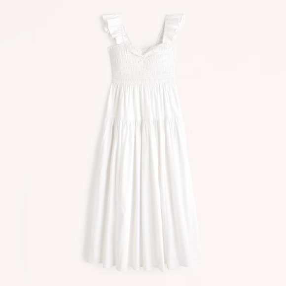 NWT Abercrombie & Fitch White Poplin Ruffle Strap Smocked Midi Dress Size XS - Picture 16 of 16